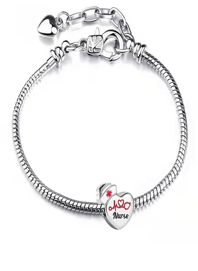 TGLS Heart Nurse Charm With Red Cross Nurse Cap Stethoscope Heartbeat Nursing Bead Compatible With Pandora Charms Bracelets - Image 2